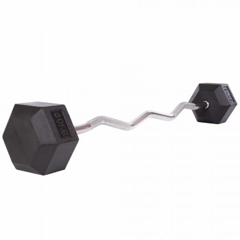 Штанга фиксированная изогнутая обрезиненная Rubber Hexagon Barbell Zelart TA-6231-40 длина-95см 40кг черный