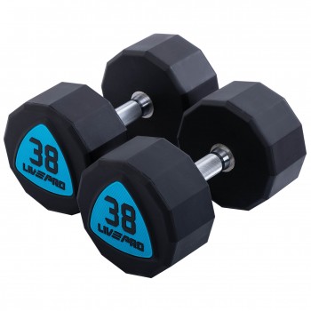 Гантели цельные профессиональные с полиуретановым покрытием LiveUp LP8003-38 2шт по 38кг черный-синий