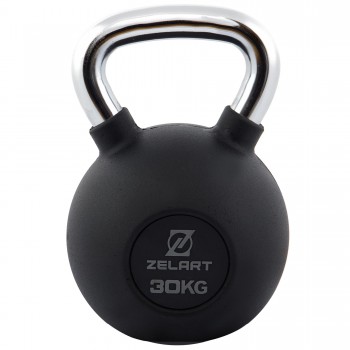 Гиря тренировочная цельная чугунная обрезиненная с хромированной ручкой Zelart TA-7794-30 30кг черный