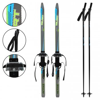 Лыжи беговые детские в комплекте с палками Zelart SK-0881-120B Черный-синий-желтый