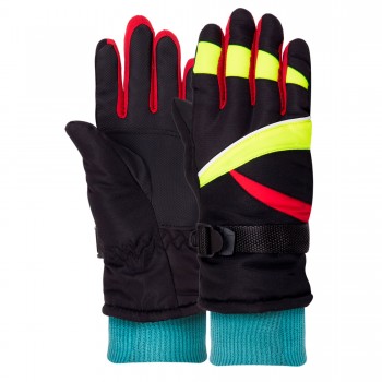 Перчатки горнолыжные теплые детские SP-Sport C-51-1 M-XL Черный-салатовый-красный