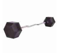 Штанга фиксированная изогнутая обрезиненная Rubber Hexagon Barbell Zelart TA-6231-45 длина-95см 45кг черный