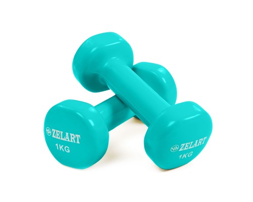 Гантели для фитнеса с виниловым покрытием Zelart Beauty TA-5225-1 2шт 1кг Бирюзовый