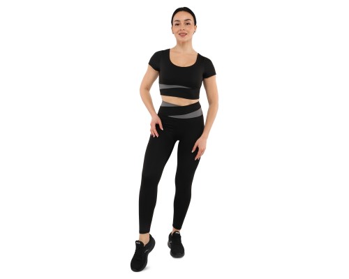 Костюм спортивный женский для фитнеса и тренировок лосины и кроп-топ SP-Sport D013-K002 S-XL Черный