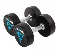 Гантели цельные профессиональные с полиуретановым покрытием LiveUp LP8000-20 2шт по 20кг черный-синий