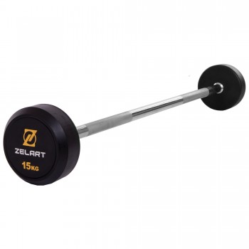 Штанга фиксированная прямая обрезиненная Zelart Rubber Coated Barbell TA-2685-15 длина-95см 15кг черный