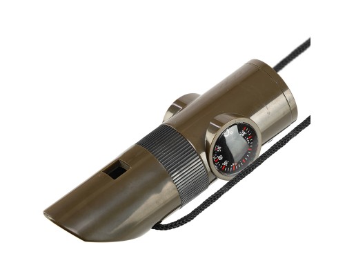 Свисток туристический с термометром и компасом 7 в 1 аварийный сигнальный пластиковый SP-Sport H7-1 оливковый