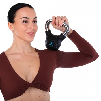 Гиря тренировочная цельная обрезиненная с хромированной ручкой LiveUp LP8043-4 вес 4кг черный