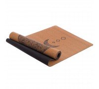 Коврик для йоги Пробковый каучуковый двухслойный Yoga mat Record FI-7156-9 183x61мx0.4cм с принтом Лунный Цикл коричневый