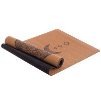 Коврик для йоги Пробковый каучуковый двухслойный Yoga mat Record FI-7156-9 183x61мx0.4cм с принтом Лунный Цикл коричневый