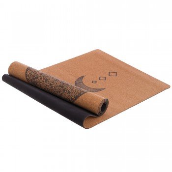 Коврик для йоги Пробковый каучуковый двухслойный Yoga mat Record FI-7156-9 183x61мx0.4cм с принтом Лунный Цикл коричневый
