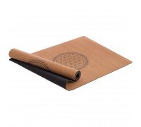 Коврик для йоги Пробковый каучуковый двухслойный Yoga mat Record FI-7156-8 183x61мx0.4cм с принтом Мандала коричневый