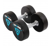 Гантели цельные профессиональные с полиуретановым покрытием LiveUp LP8000-22 2шт по 22кг черный-синий