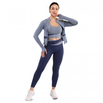 Костюм спортивный женский для фитнеса и тренировок кофта лосины и топ SP-Sport K002-N004-W022 S-XL Голубой-синий