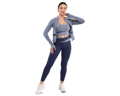 Костюм спортивный женский для фитнеса и тренировок кофта лосины и топ SP-Sport K002-N004-W022 S-XL Голубой-синий