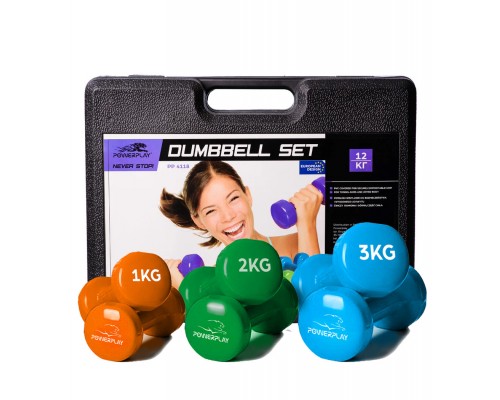 Набір гантелей в кейсі 12 кг. PowerPlay 4118 Fitness Dumbells (2шт.*1кг. 2шт.*2кг. 2шт.*3кг.)