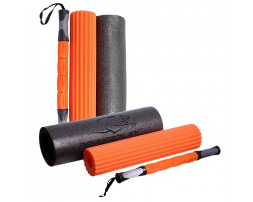 Масажний ролик (роллер) набір 3в1 PowerPlay 4022 Therapy Roller Чорно-помаранчевий