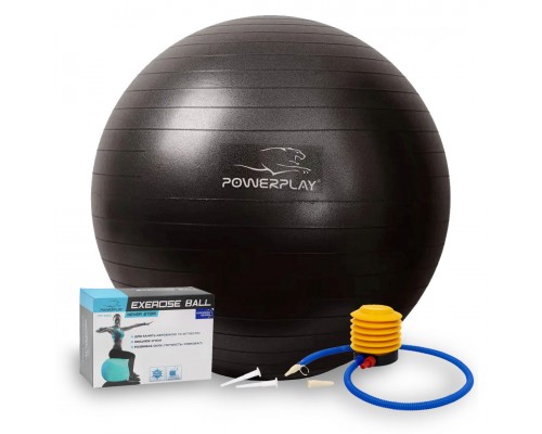 М'яч для фітнесу (фітбол) PowerPlay 4001 Ø65 cm Gymball  Чорний + помпа