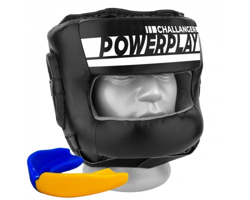 Боксерський шолом тренувальний PowerPlay 3067 з бампером PU + Amara Чорний M