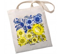 Екошопер BookOpt BK4004 Петриківський розпис Синьо-жовті квіти бежевий