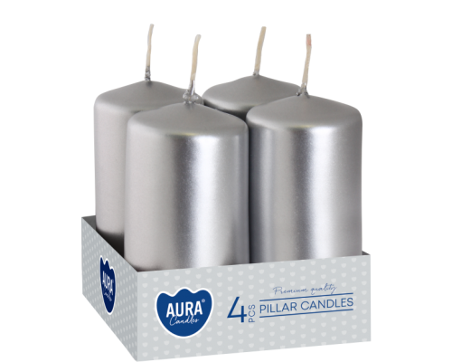 Набір свічок 4 шт. циліндр Срібний металік (sw40/80-271)