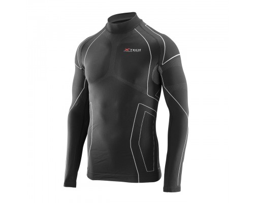Термокофта з комірцем (лонгслів) X TECH Maglia Race 3 Munica Lunga  lupetto Nero XXL/XXXL Чорна