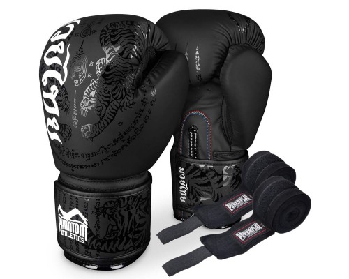 Боксерські рукавиці Phantom Muay Thai Black 12 унцій (бинти в подарунок)