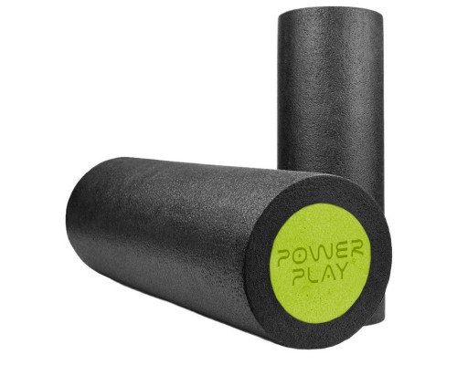 Масажний ролик (роллер) гладкий PowerPlay 4021 Fitness Roller Чорно-зелений (45x15см.)