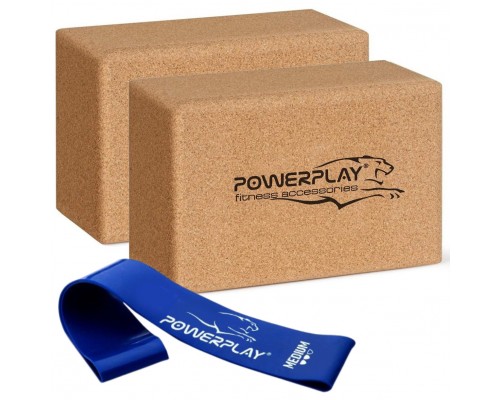Блоки для йоги 2шт. PowerPlay PP_4006 з пробкового дерева Cork Yoga Block (пара)