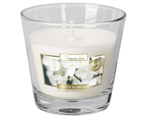 Свічка в скляному стакані Білі квіти (SN 90-179)