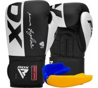 Боксерські рукавиці RDX F4 Boxing Sparring Gloves Hook&Loop WHITE/BLACK 14 унцій (капа у комплекті)