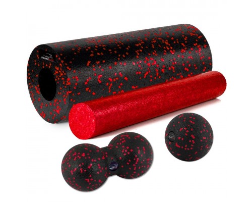 Масажний набір PowerPlay PP_4015 EPP Foam Roller Set 4in1 (2-ва роли + 2-ва м'ячі) Чорно-червоний