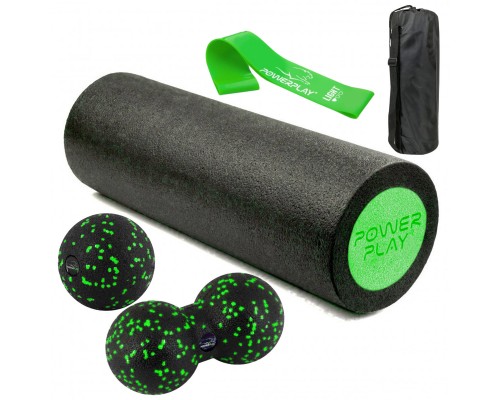 Набір для масажу та йоги PowerPlay PP_4095 EPP (Ролик 45*15 + 2-ва мячі) Green + резика 5.5 кг.
