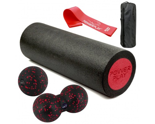 Набір для масажу та йоги PowerPlay PP_4095 EPP (Ролик 45*15 + 2-ва мячі) Red + резинка 11кг.