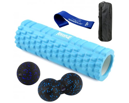 Набір для масажу та йоги PowerPlay PP_4097 (Ролик 30*10 + 2-ва мячі) Blue + резинка 7.5 кг.