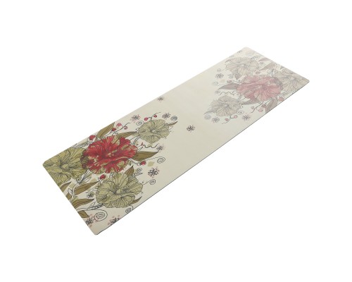 Коврик для йоги Замшевый Record FI-5662-32 размер 183x61x0,3см бежевый-салатовый с цветочным принтом