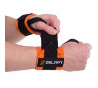 Бинты кистевые для жима STRENGTH WRIST WRAPS 2штуки Zelart TA-7807 (нейлон, р-р 7,5x30см, черный-оранжевый)