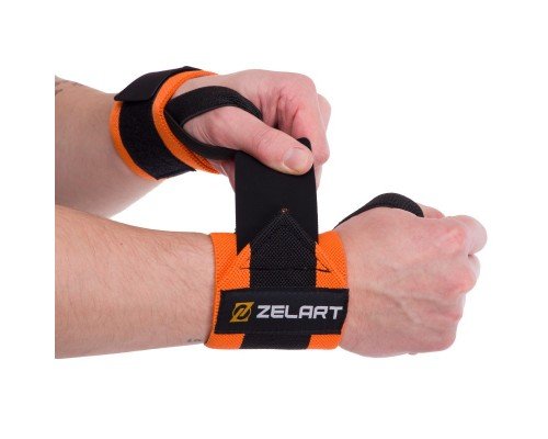 Бинты кистевые для жима STRENGTH WRIST WRAPS 2штуки Zelart TA-7807 (нейлон, р-р 7,5x30см, черный-оранжевый)