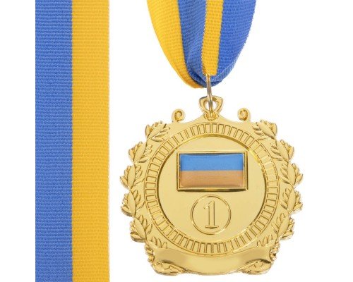 Медаль спортивная с лентой SP-Sport UKRAINE с украинской символикой ø6,5см C-3163 (металл, 40g золото, серебро, бронза)