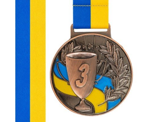 Медаль спортивная с лентой SP-Sport UKRAINE с украинской символикой ø6,5см C-6833 (металл, 38g золото, серебро, бронза)