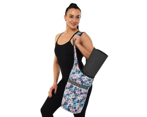 Сумка для йоги через плечо Yoga bag KINDFOLK SP-Sport FI-8364-2 (размер 33х84см, полиэстер, хлопок, розовый-голубой)
