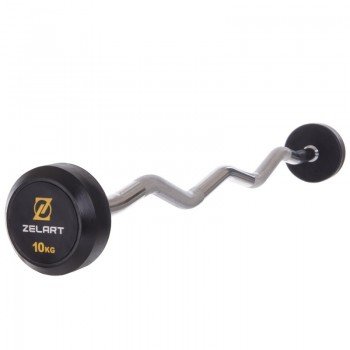 Штанга неразборная с фиксированным весом изогнутая обрезиненная Rubber Coated Barbell Zelart TA-2687-10 10кг (MD3009A-10) (гриф l-95см)
