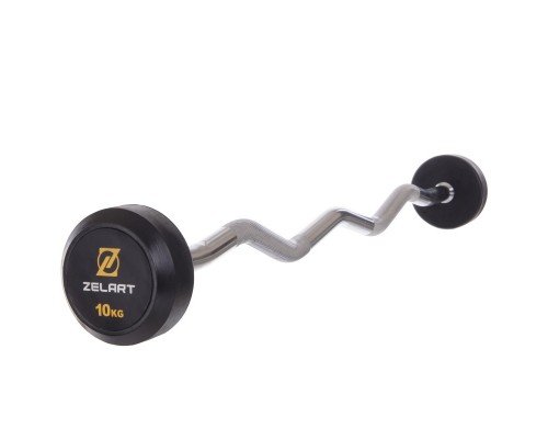 Штанга неразборная с фиксированным весом изогнутая обрезиненная Rubber Coated Barbell Zelart TA-2687-10 10кг (MD3009A-10) (гриф l-95см)
