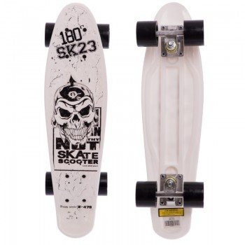 Пенни борд Penny Board круизер пластиковый 22" SP-Sport HB-13-5 с принтом ЧЕРЕП (ABEC-7, колесо-PU d-6см, р-р деки 55х14,5см, белый)