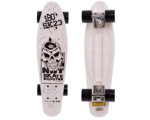 Пенни борд Penny Board круизер пластиковый 22" SP-Sport HB-13-5 с принтом ЧЕРЕП (ABEC-7, колесо-PU d-6см, р-р деки 55х14,5см, белый)