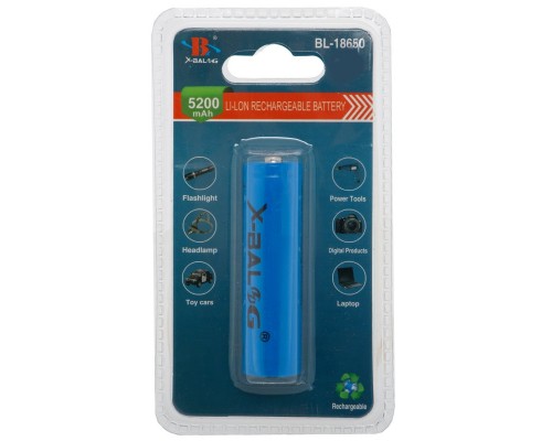 Аккумуляторная батарея 18650 X-BALOG 18650 3.7V, 4.2V 9.6wh 8800 mah (цена за 1шт, литиевая батарея 18650 Li Cell, уп. блистер) TY-9345