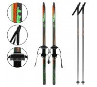 Лыжи беговые подростковые в комплекте с палками Zelart SK-0881-140B (l-лыж-140см, l-палки-120см, PVC чехол, крепление регулируемое, цвета в ассортимен