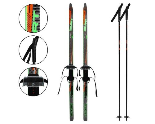 Лыжи беговые подростковые в комплекте с палками Zelart SK-0881-140B (l-лыж-140см, l-палки-120см, PVC чехол, крепление регулируемое, цвета в ассортимен