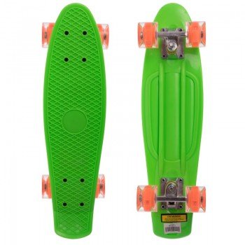 Пенни борд Penny Board круизер пластиковый со светящимися колесами 22" SP-Sport SK-5672-7 (ABEC-7, салатовый-оранжевый)