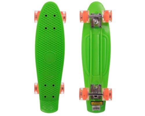Пенни борд Penny Board круизер пластиковый со светящимися колесами 22" SP-Sport SK-5672-7 (ABEC-7, салатовый-оранжевый)